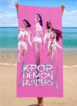 SERVIETTE - KPOP DEMON HUNTERS SUR FOND ROSE (LES GUERRIÈRES DE LA K-POP)